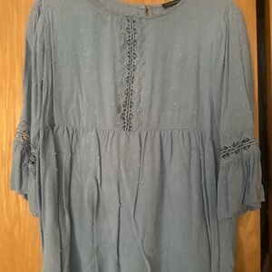 Dry Goods Blue Ruffled 3/4 Sleeve Blouse